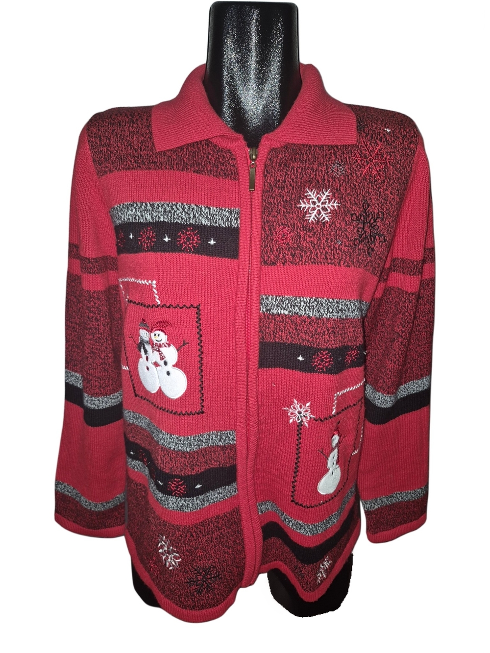 Vintage 90's Carroll Reed Full Zip Holiday Winter Cardigan Sweater Size M